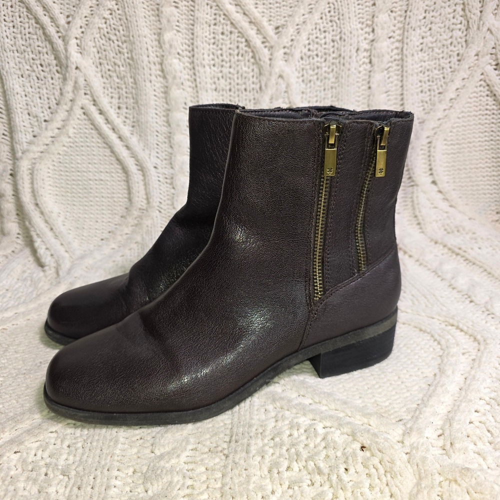Lucky Brand Ankle Boots Dark Brown Buttery Soft Leather Dual Zip Womens 9M